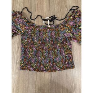 Free People Back On‎ Top Crop Top In Dark Combo Size XS NWOT